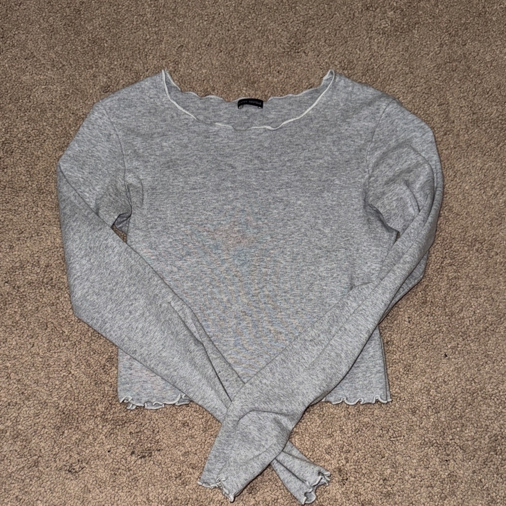 Brandy Melville Gray Scalloped Neckline Top